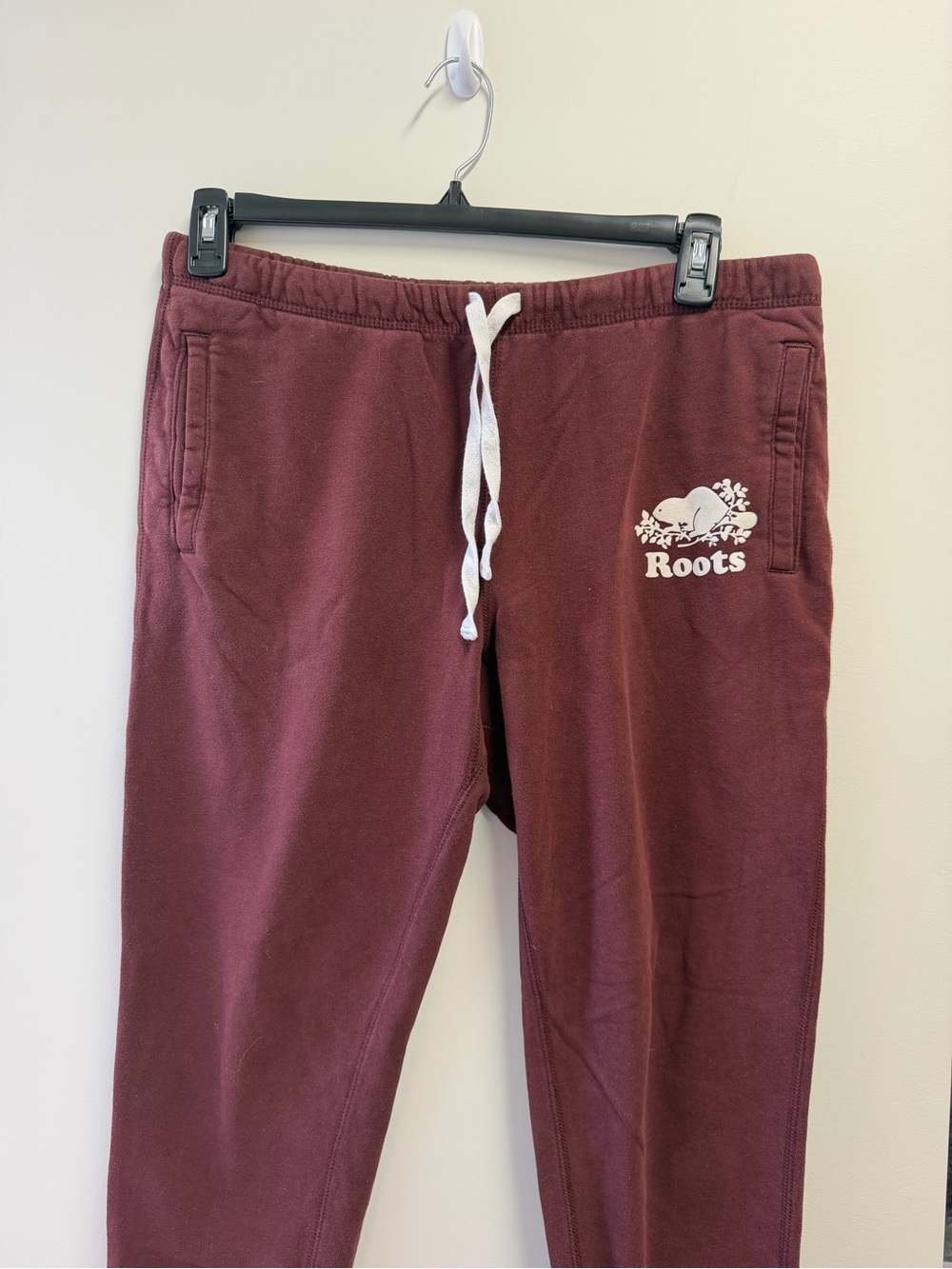 Roots Women’s M Burgundy Fleece Jogger Pants Drawstring Pockets
